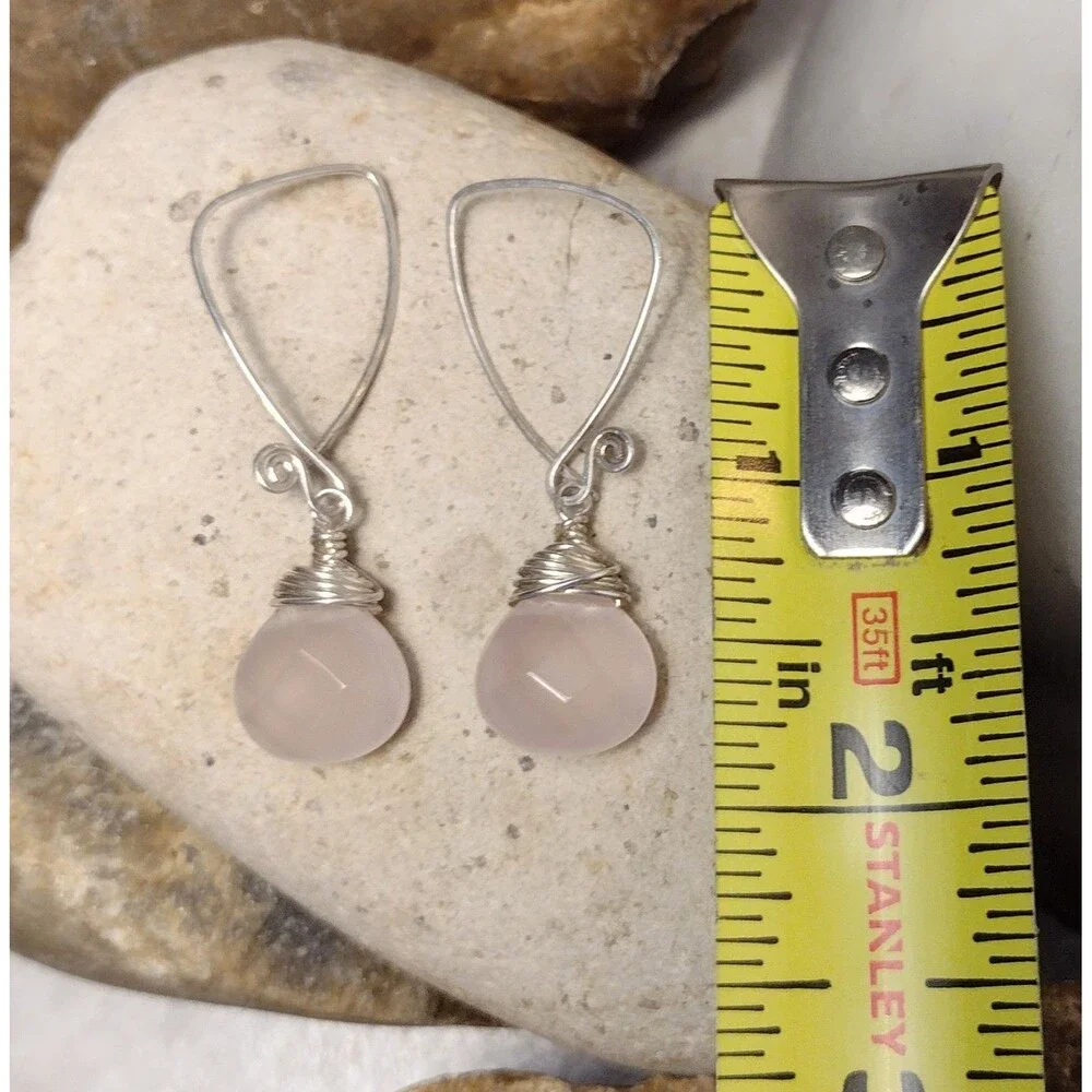 Sterling Silver Pink Facet Stone Dangle Earrings
